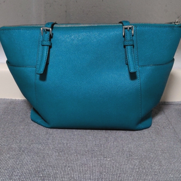 Michael Kors Charlotte Jet Set Teal Saffiano Leather Purse Peacock Seafoam - Picture 3 of 9